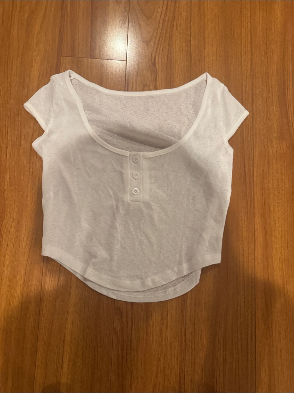 White Short Sleeve Henley Crop Top - Women